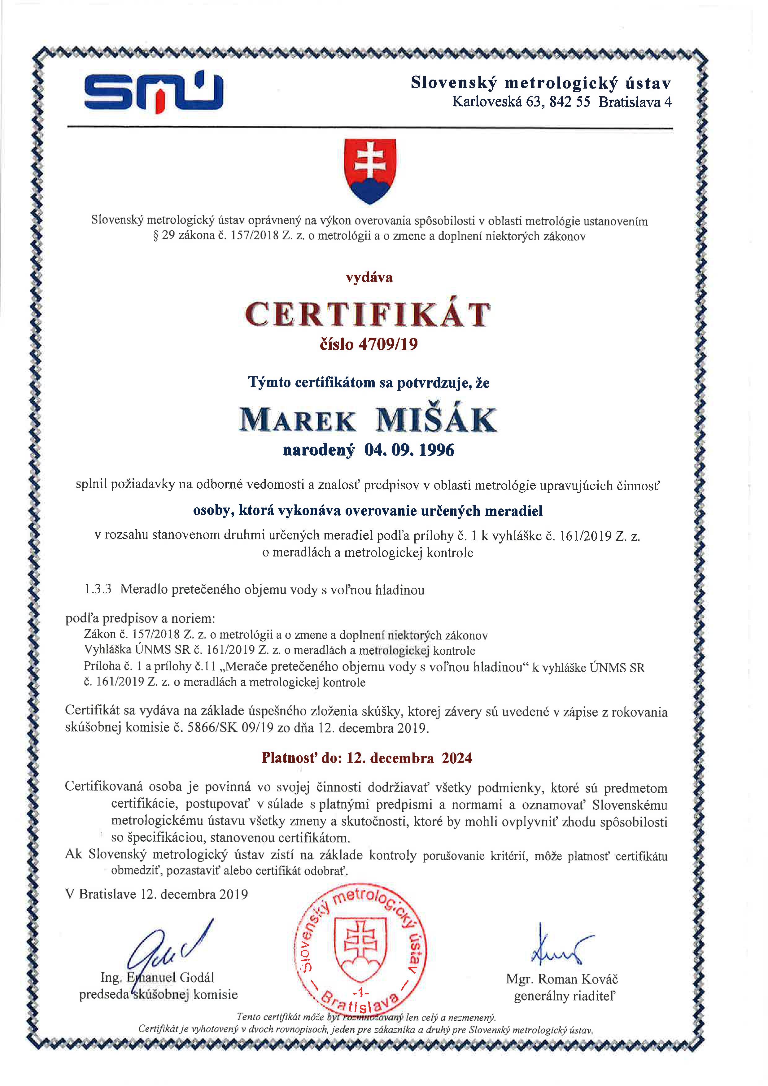 Certifikát Marek Mišák